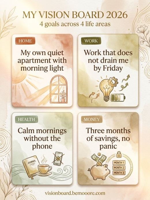 Fresh start vision board example generated from written goals